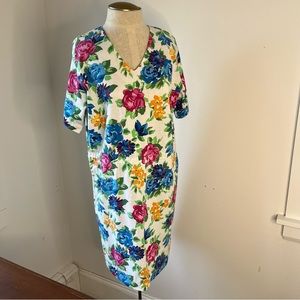 Vintage 90s Styleworks Bright Floral Casual Short Sleeve Dress